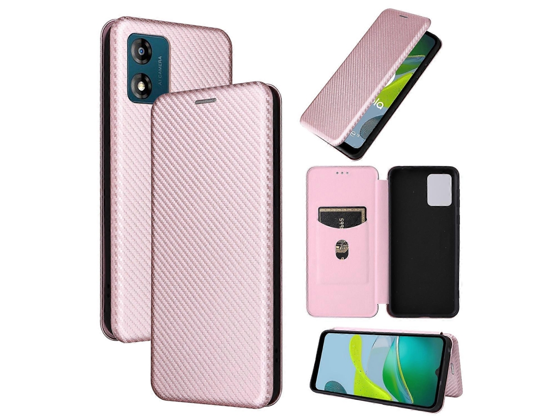 Capa De Celular Tipo Flip Com Textura De Fibra De Carbono Para Motorola Moto E13 4g