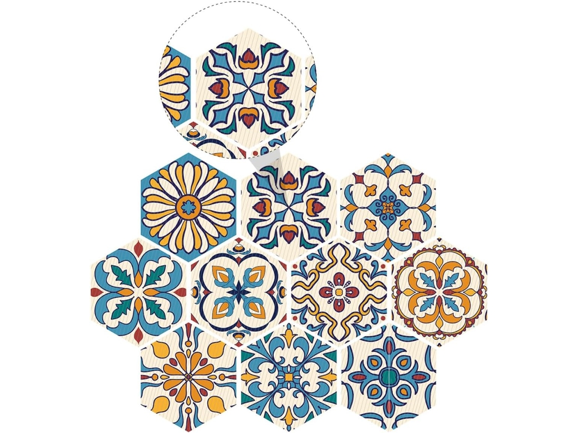 10 Peças De Pvc Adesivas Hexagonais Para Azulejos, 20x23cm