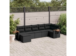 Vidaxl 7 Pcs Conjunto De Sofás P/ Jardim C/ Almofadões Vime Pe Preto