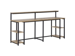 Escrivaninha Dupla Preta/marrom 200x53x100 Cm, Metal Industrial Mdf Com Prateleiras