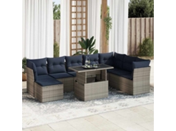 Vidaxl 9 Pcs Conjunto Sofás Jardim Almofadões Vime Pe/acácia Cinzento