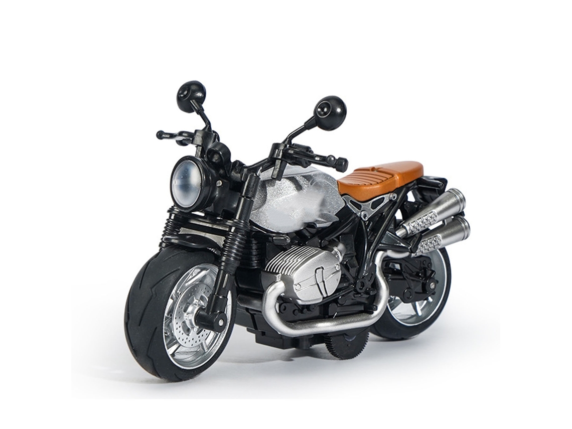 Mali modelo de Motocicleta 1:12 com Luz e Música Pull Back em Liga Brinquedo para Crianças Prata Preto