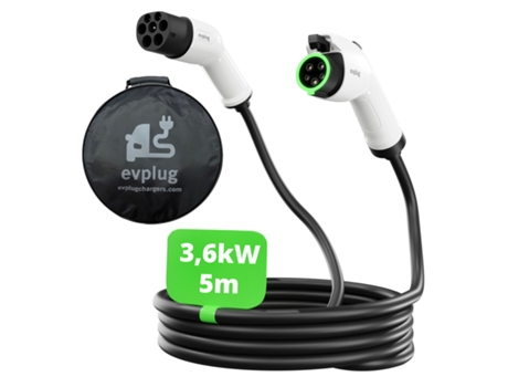 Cabo de carregamento Evplug EV para carros eléctricos EV (Tipo 2 - Tipo 1 | 5m, 3,6kW | 16A)