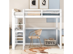 Cama Alta Kinderbett Pinho Com Armazenamento 4 Prateleiras Prato Branco 140x200 Cm