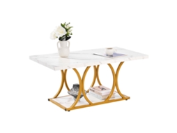 Mesa Auxiliar 2 Níveis Retangular Aspecto Mármore Branco 100 X 55 X 45 Cm Vevor