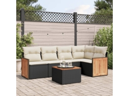 Vidaxl 6 Pcs Conjunto Sofás de Jardim C/ Almofadões Vime Pe Preto