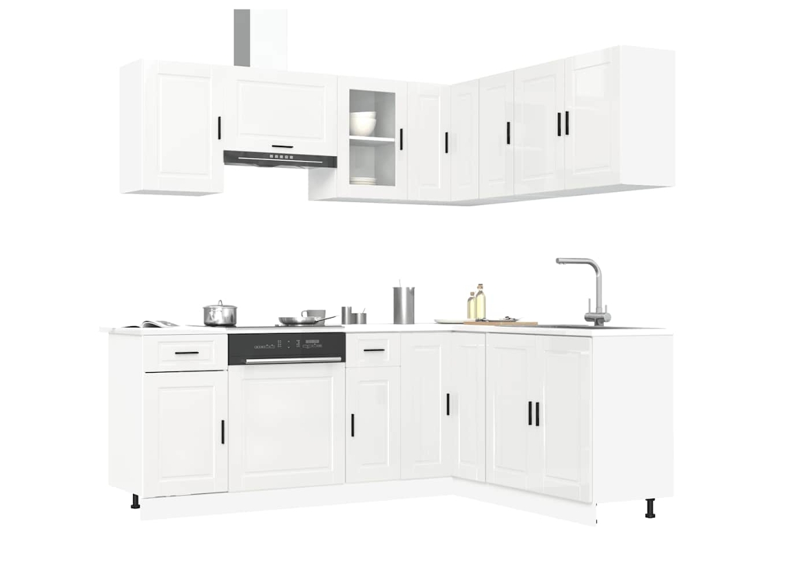 Vidaxl 11 Peças Armário De Cozinha Conjunto Porto Brilho Branco