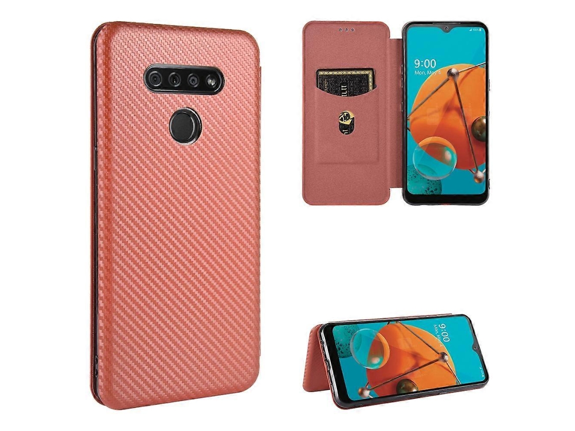 Capa Flip Horizontal De Tpu Pc Couro Pu Com Textura De Fibra De Carbono E Compartimento Para Cartão Para Lg K51 / Q51