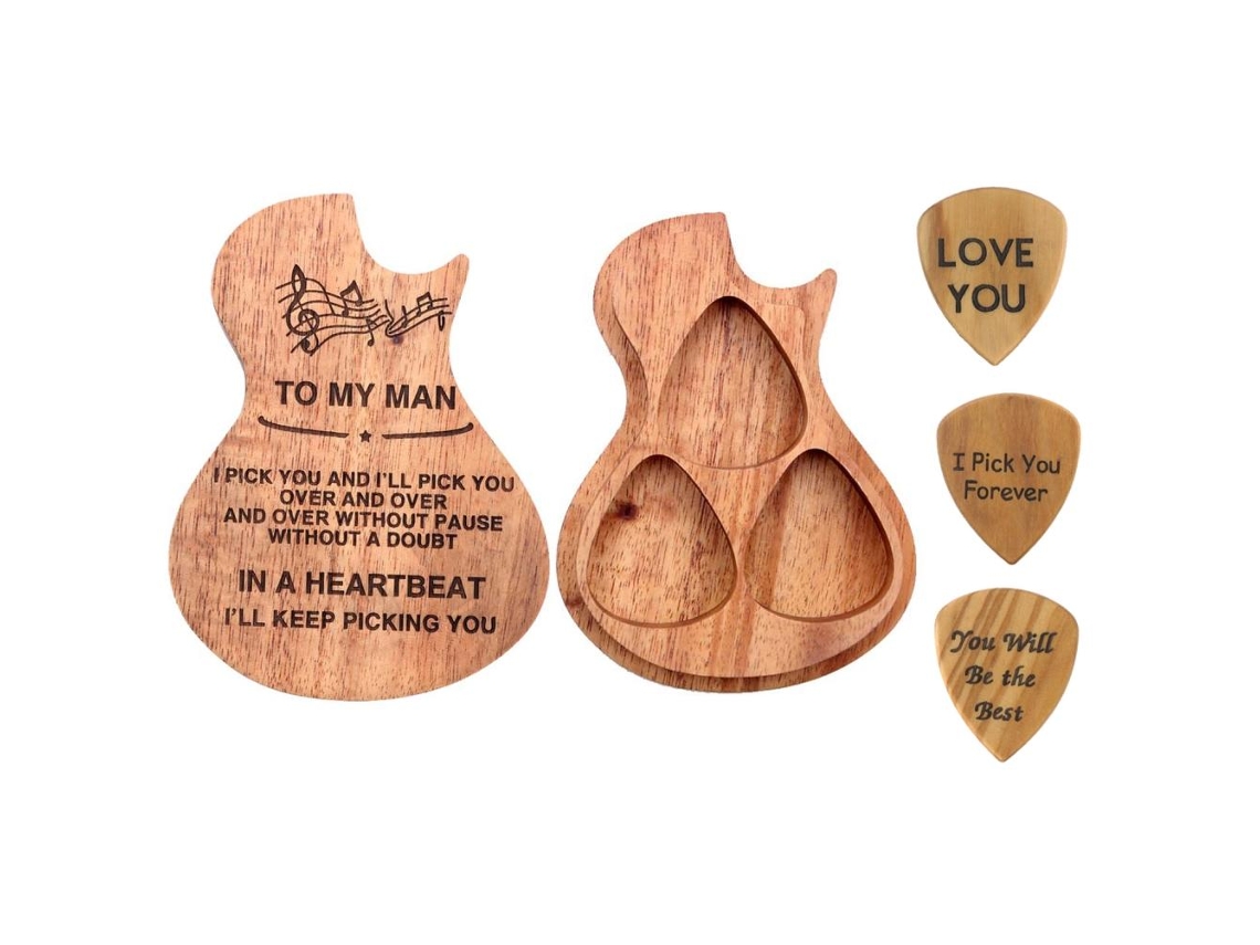 Primerox kit Caixa de Palhetas de Guitarra com 3 Palhetas Gravadas em Madeira Presente para Feriados