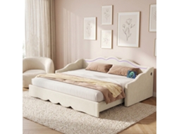Cama Poltrona Estendível 90x200/180cm Led Usb Bege Veludo