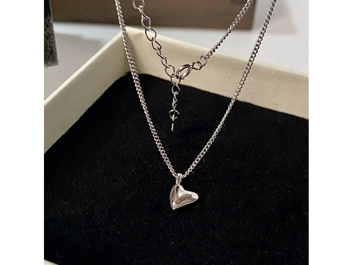 um Sinal de Amor ~ Prata S925, Pingente de Coração Simples e Liso, Colar Elegante em Formato de Coração MDUG (ouro Branco)