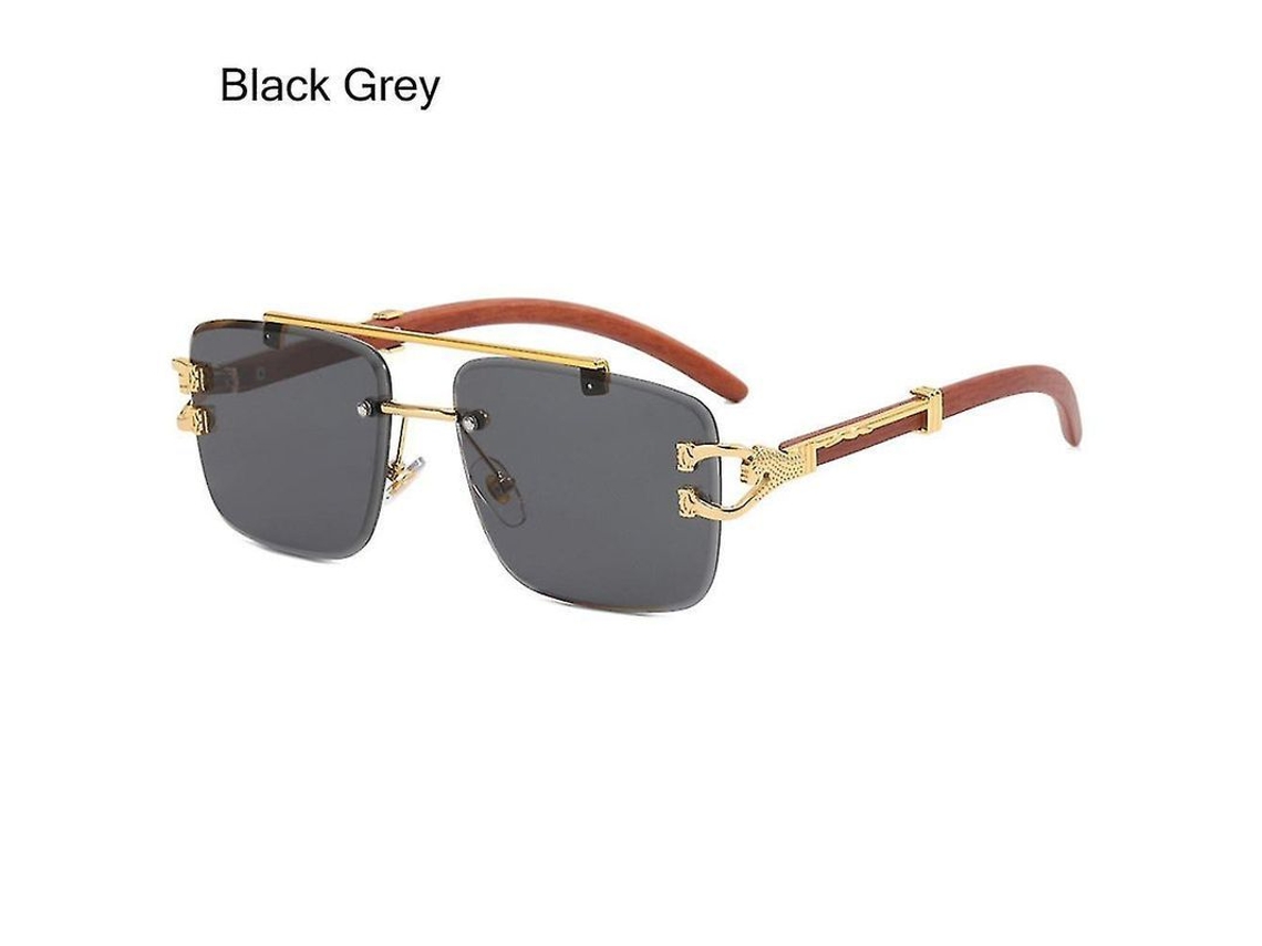 2026 óculos de Sol Retrô Sem Moldura Retangular 90s Vintage Estilo Gangster Unisex Madeira