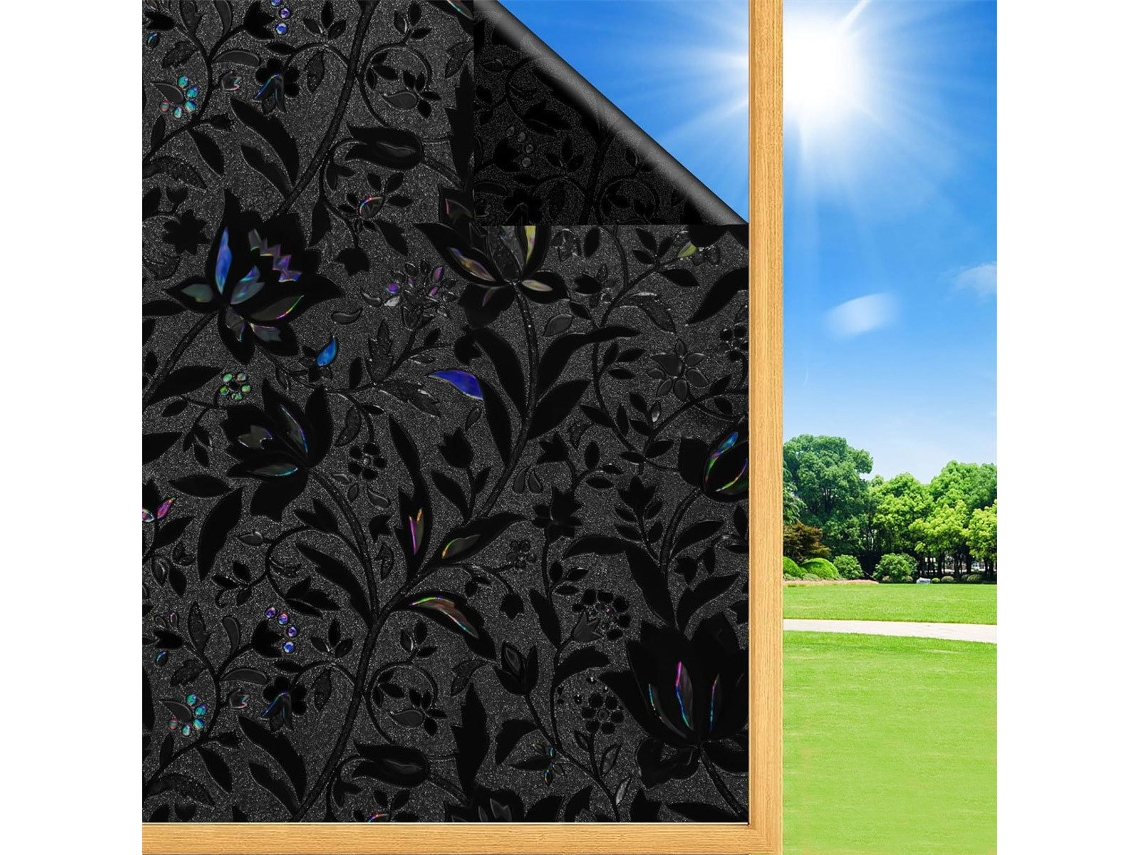 Película Janela Padrão Tulipas - Autocolante Vidro - Película Opaca - Privacidade E Bloqueio De Luz - Alternativa A Cortinas - Pvc - 45x100 Cm - Preto