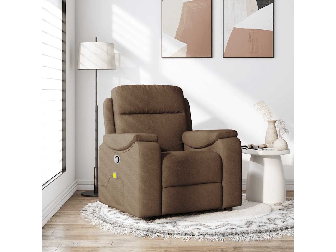 Vidaxl Poltrona De Massagens Reclinável Tecido Castanho