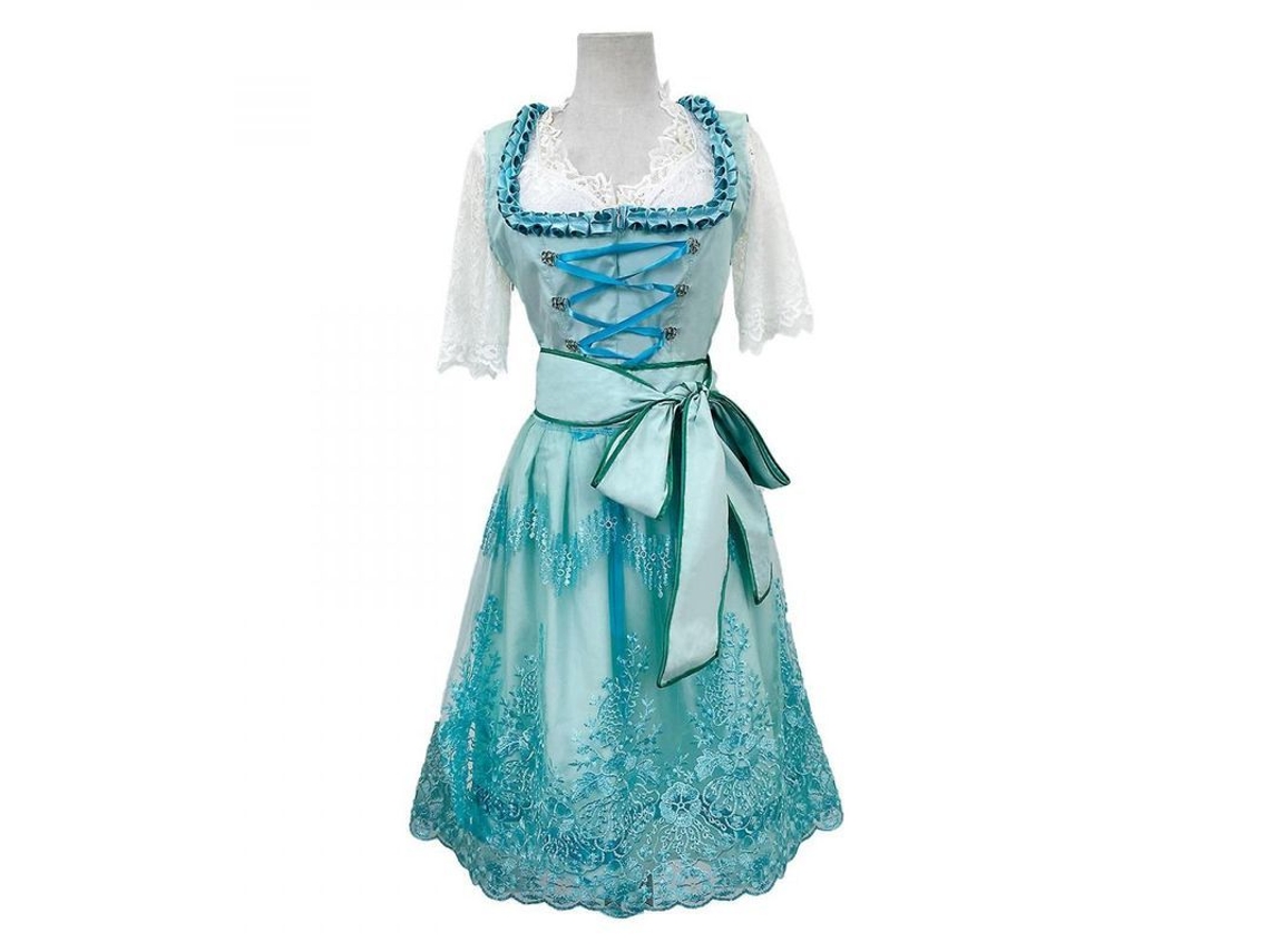 Rebe - Vestido Dirndl alemão clássico para Oktoberfest e Carnaval, com detalhes em renda e laço, verde claro, tamanho M.