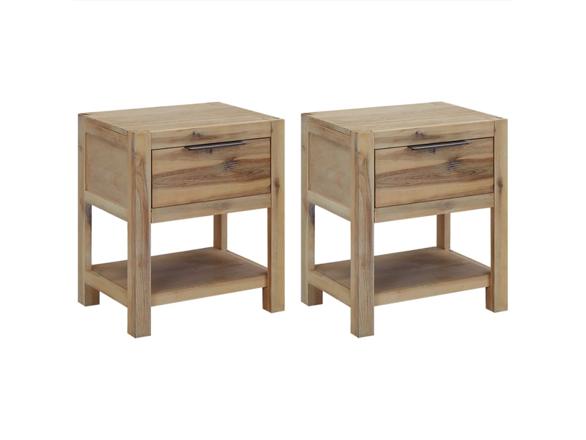 Vidaxl Mesas De Cabeceira Com Gavetas 2 Pcs 40x30x48 Cm Acácia Maciça