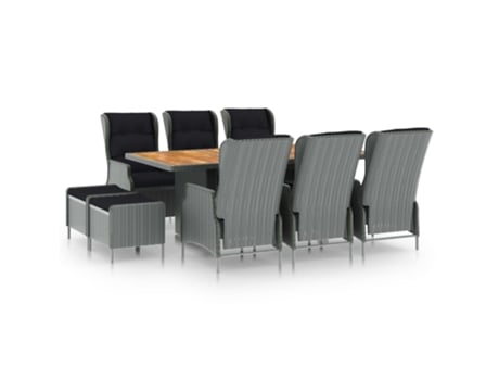 Conjunto de Refeição com 9 Peças com Almofadas (200 x 100 x 74 - Ratán - Cinzento)