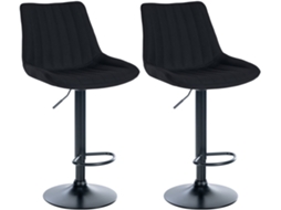 Conjunto de 2 banquetas de bar com altura ajustável, giro de 360°, assento em tecido preto, costura vertical e pés de metal preto 10_0006408