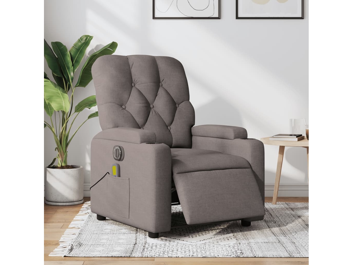 Vidaxl Poltrona Reclinável Massagens Elétrica Tecido Cinza-acastanhado