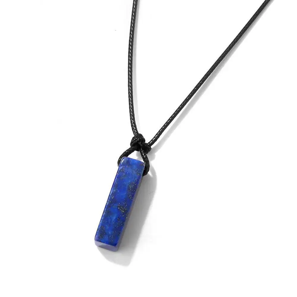 Colar Com Pingente Retangular De Pedra Natural (lápis-lazúli, 45-65 Cm), Colar De Cristal Com Propriedades Curativas.