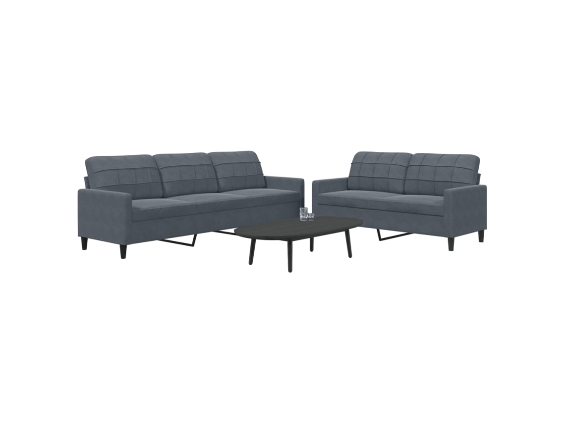 Vidaxl 2 Pcs Conjunto De Sofás Com Almofadões Veludo Cinzento-escuro