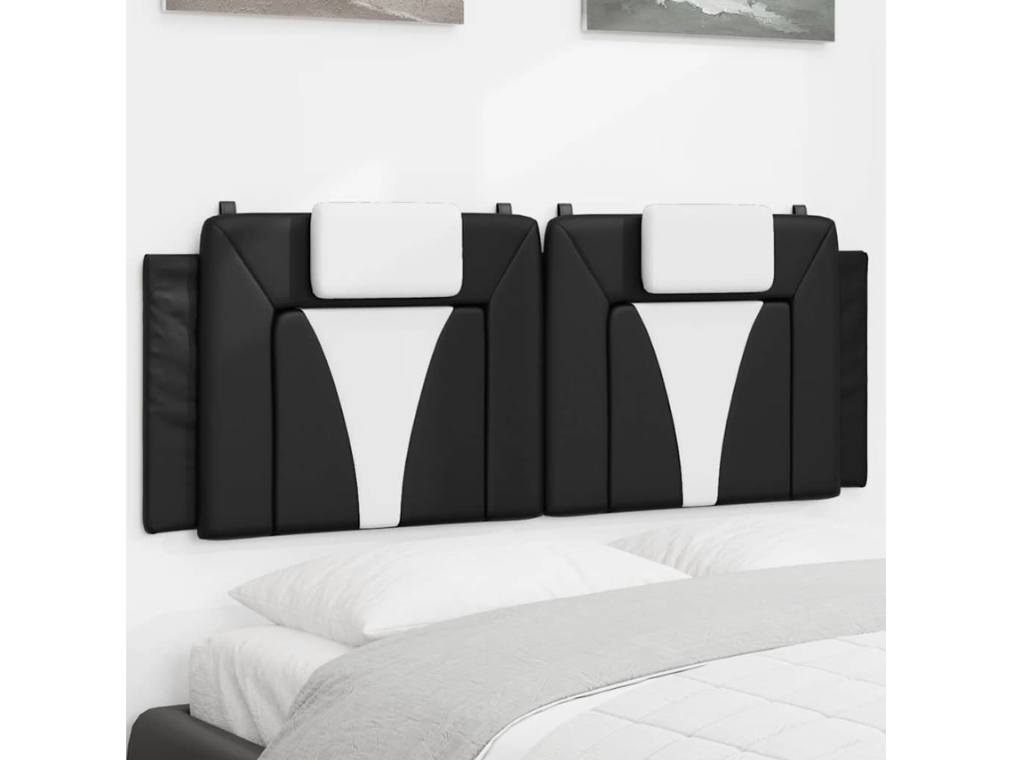 Vidaxl Almofadão De Cabeceira Viana 120 Cm Couro Artificial Preto E Branco