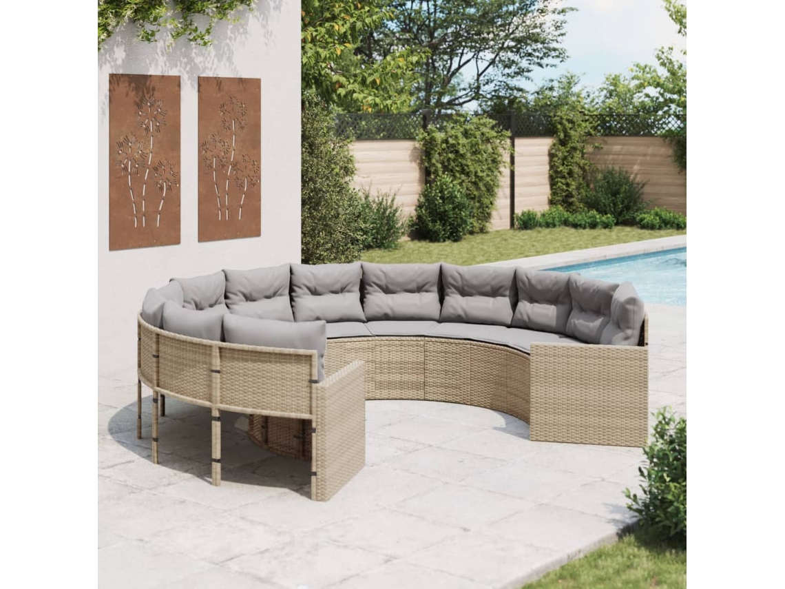 Sofá De Jardim Com Almofadões Redondo Vime Pe Bege Dkd Home Decor