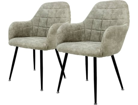 Conjunto de 2 Cadeiras de Jantar  82 Bege (Microfibra, Metal - 58x43x83 cm)