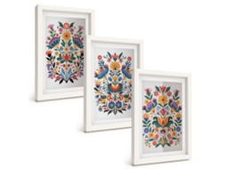 Conjunto De Pinturas Padrões Florais Intensos Moldura Branca Imagens Para Um Quarto Infantil Espelharte (3 Peças 20x30 Cm)
