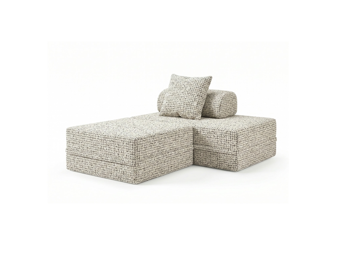 Sofá Modular 2 Lugares + Puff Convertível Tweed Cinza SKOFFA