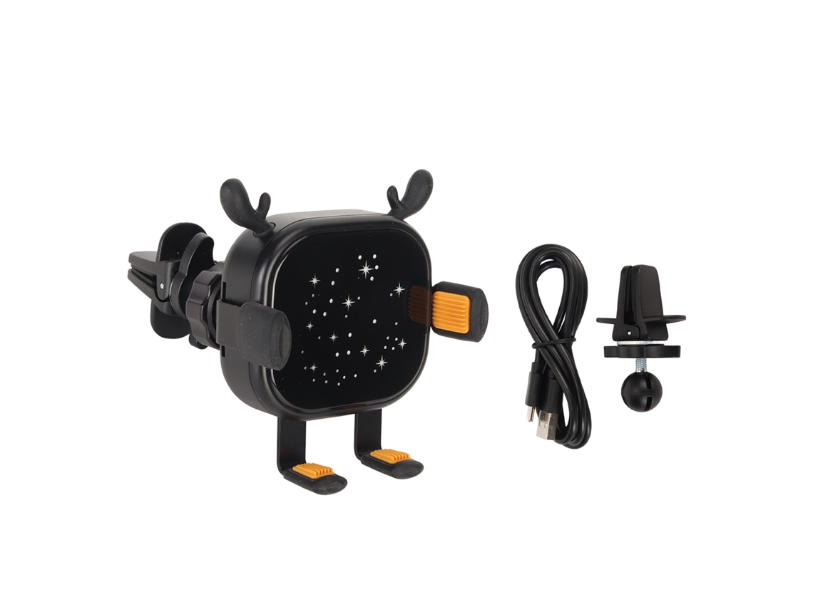 Carregador Sem Fio Para Carro 15w Com Suporte De Ar, Clamp Automático E Luz De Ambiente Colorida Preto