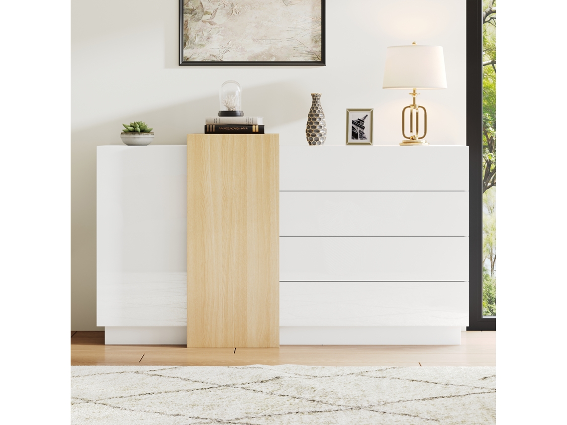 Armário 140x35x76,5cm 4 Gavetas Brilho Branco 30kg VOLTEDGE