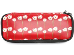 Estojo Retrô Com Estampa De Flores Brancas E Vermelhas, Grande Capacidade, Ideal Escola, Escritório, Adultos