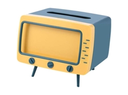 Caixa de Papel Higiênico com Suporte para Controle Remoto e Celular, Forma de TV Vintage, Azul