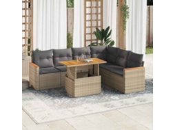 Vidaxl 7 Pcs Conjunto Sofás Jardim Com Almofadões Vime Pe/acácia Bege