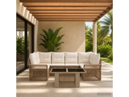 Vidaxl Conjunto De Sofá De Jardim 7 Unid. Bege E Branco Creme Vime Pe