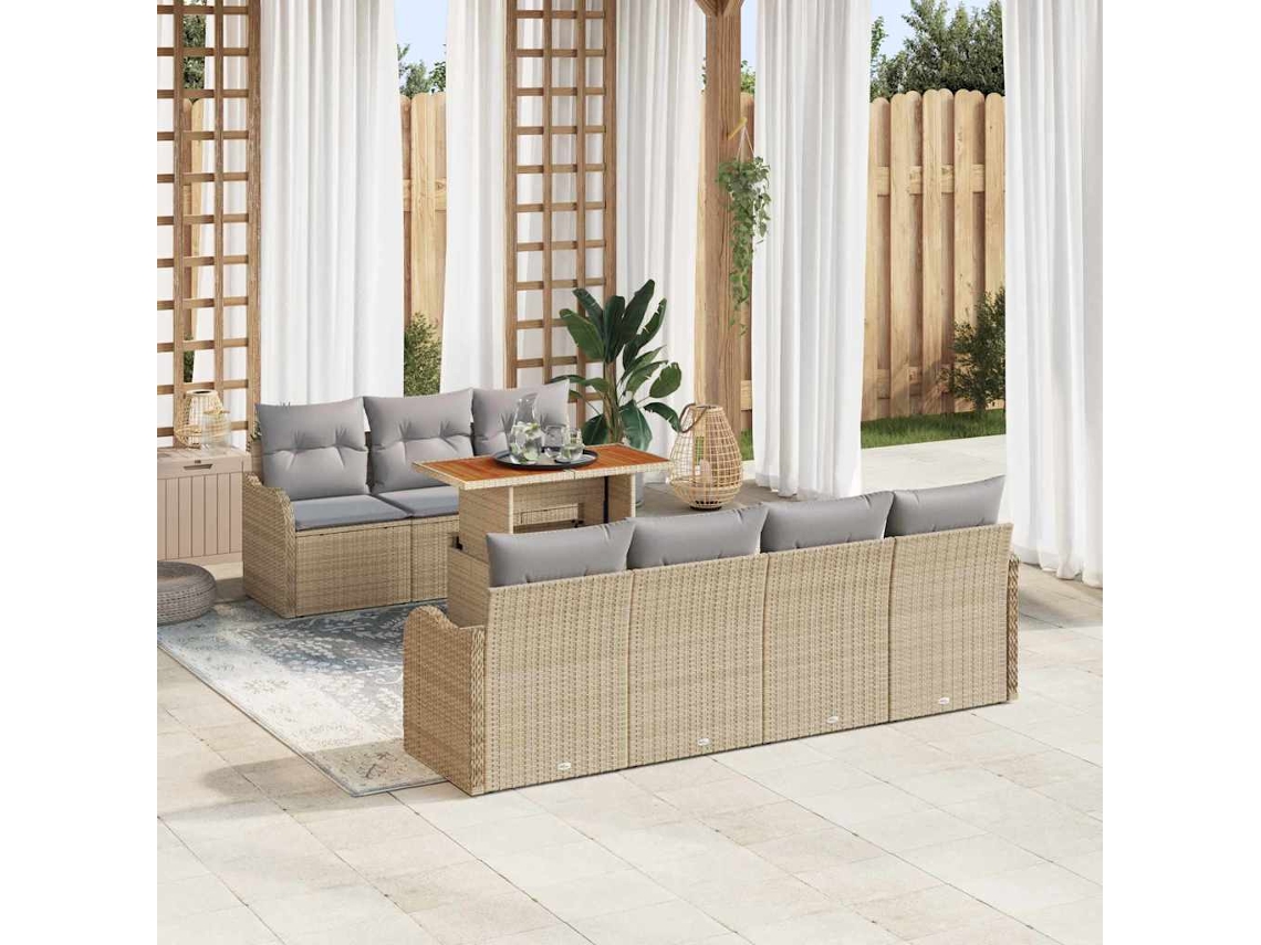 Vidaxl Conjunto De Sofá De Jardim 8 Unid. Bege Rattan Sintético