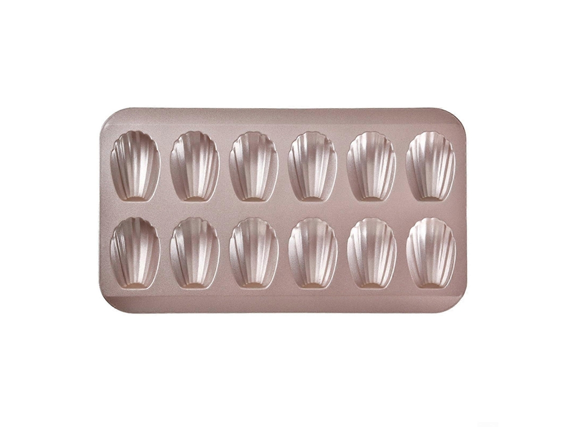 Forma De Aço Inoxidável Antiaderente Com 12 Cavidades Para Mini Bolos E Biscoitos, Dourada E Própria Para Forno.