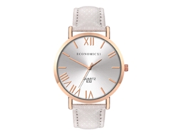 Relógio de Pulso Feminino e Masculino de Couro Pu com Mostrador Redondo Analógico Quartzo Branco
