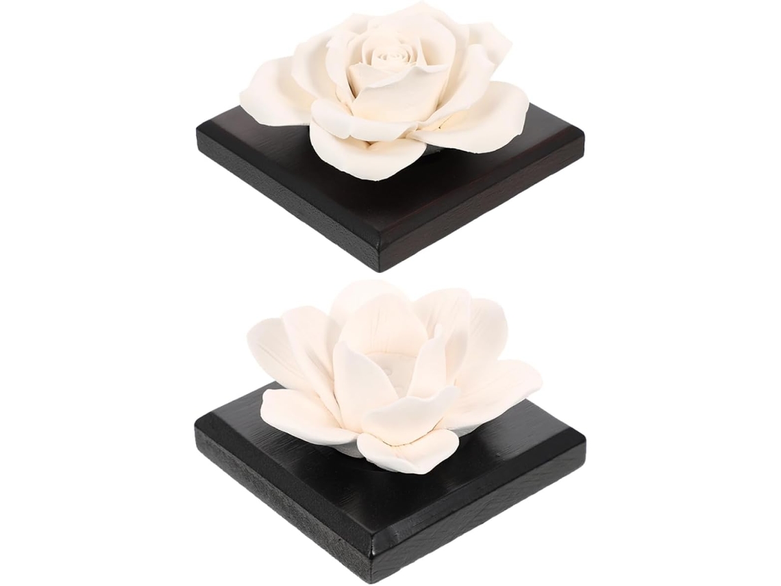 Difusores Passivos De Óleos Essenciais Em Cerâmica, Conjunto Com 2 Unidades, Rosa E Floral.