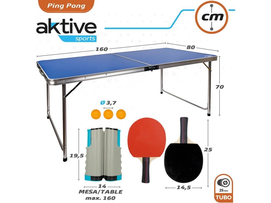 Mesa Ping-Pong Dobrável AKTIVE Camping (Azul - Aço - 160x80x70 cm)