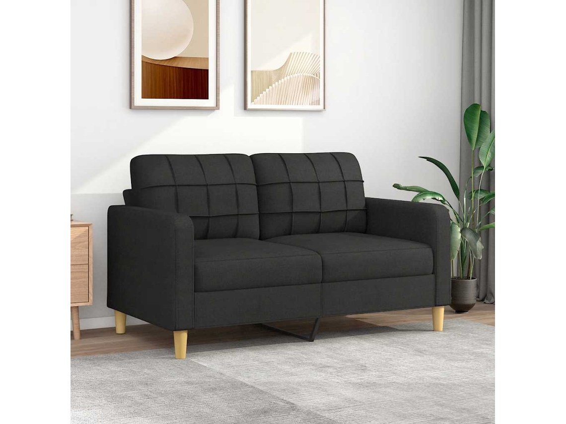 Vidaxl Sofá De 2 Lugares Tecido 140 Cm Preto