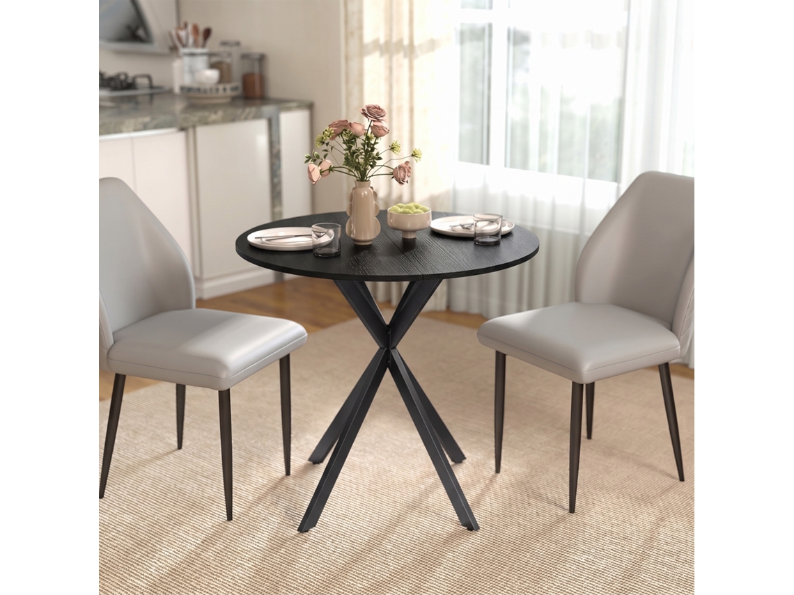 Round Kitchen Table 80cm Compact Table Top Chipboard Metal Black