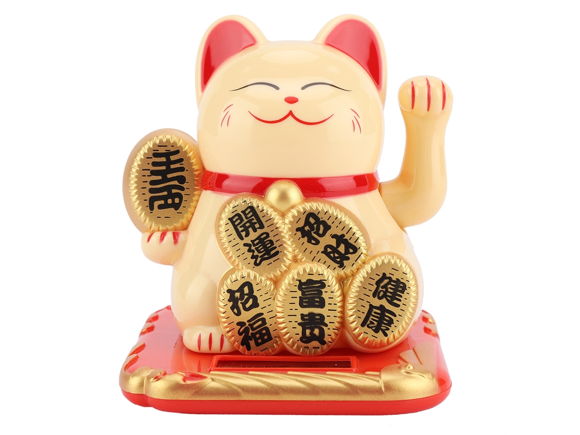 Gato Sortudo Balançante Solar Dourado Decorativo
