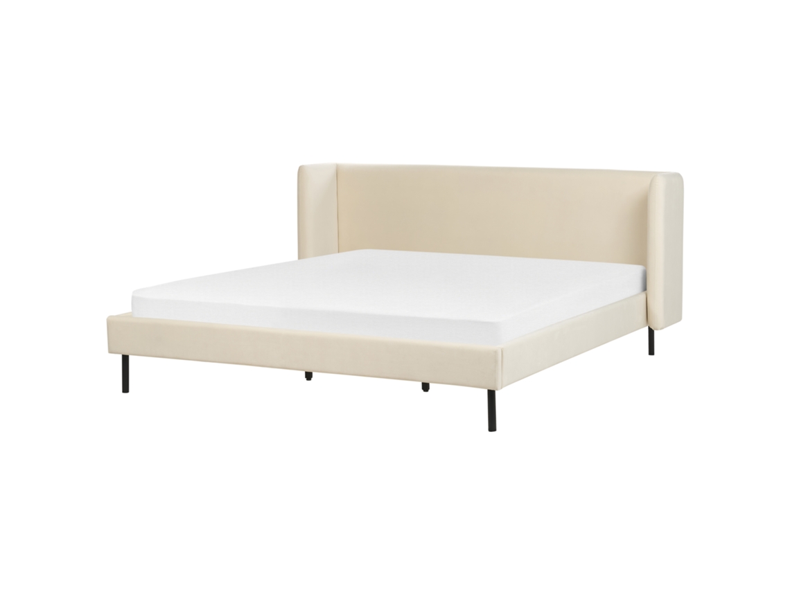 Cama Beliani Arette De Terciopelo Beige 204x215x95