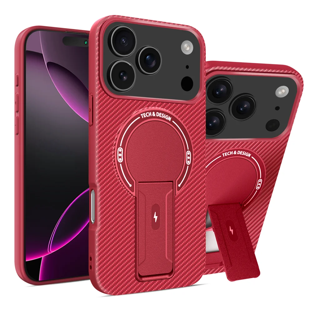 (vermelho, Iphone Air) Capa Protetora Magnética Com Textura De Fibra De Carbono, Suporte Dobrável E Capa Protetora.