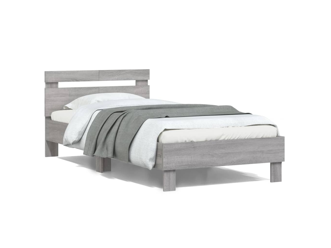 Vidaxl Estrutura De Cama C/ Cabeceira/luzes Led 100x200cm Cinza Sonoma