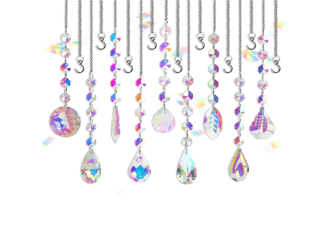 Pacote com 9 Decorações de Apanhador de Sol de Cristal para Casa Lustre Jardim Decorações para Árvores de Natal