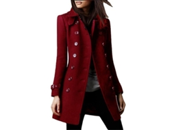 Jaqueta de Lã Slim Feminina com Gola Mandarin, Fecho Duplo, Manga Longa, Estilo Office para Inverno, Idades 18 35 Vermelho