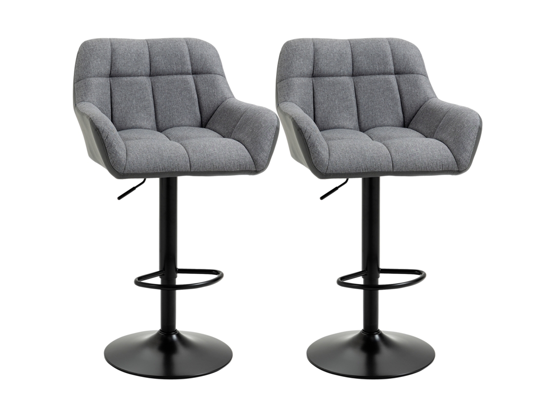 Conjunto de Banquinho de Bar de 2 Linho Sintético Ajustável em Estilo Estilo Cinza + Preto Ge